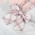 JK uniform plaid bow tie detail shot, cute pink collar ribbon accessory for shirts. - White Purple Red Plaid