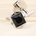 Boutons de manchette hexagonaux en pierre de sable bleu, accessoire élégant chemise homme. - Étoile Romantique Diamant Argent