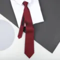 Red zipper tie detail close-up, showing fine textured fabric paired with a white dress shirt. - 8cm Retro Burgundy Zipper