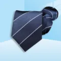 Classic blue striped zipper necktie for men, formal business wear easy to wear accessory. - 8cm Navy White Broad Twill Zipper