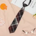 Japanese JK style plaid necktie, pre-tied short bow tie for school uniform daily wear. - JK010 Dark Coffee Plaid Necktie