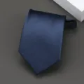 Corbata con cremallera azul oscuro para hombre, ropa formal de negocios, corbata delgada. - Estilo Texturizado Diagonal Sólido / 8cm / Azul marino