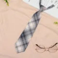 JK style pre-tied plaid necktie detail, cute Japanese school uniform accessory for students. - JK013 White Neon Necktie
