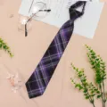 Purple plaid JK necktie for school uniform, pre-tied student stylish bowtie accessory. - JK015 Sweetheart Storm Necktie