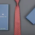 Wine red silk texture business tie detail shot with elegant blue gift box packaging presentation. - Zipper Style (Long Gift Box) / 8cm Wide / Italian Coffee