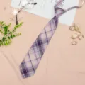 Purple plaid JK tie, pre-tied short necktie for student school uniform and daily outfits. - JK018 Faint Fog Necktie