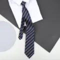 Navy blue striped zipper tie for men business formal wear paired with white shirt. - 8cm Aesthetic Gold Stripe Zipper