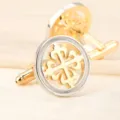 Boutons de manchette de luxe pour homme, métal bicolore, design rond ajouré, tenue formelle. - De Bon Augure et Ruyi