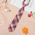 Japanese style red blue plaid necktie for women uniform school student pre-tied short bow tie - JK024 Rouge Blue Necktie