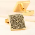 Boutons de manchette carrés dorés pour hommes vintage sculpté costume chemise bijoux - Nuage de Bon Augure Or