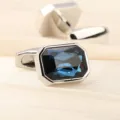 Boutons de manchette de chemise pour hommes d'affaires élégants avec de superbes cristaux bleus. - Grand Cristal Bleu