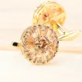 Vue détaillée de boutons de manchette dorés en cristal luxueux, élégants strass champagne chic - Rond Creux Plein Strass
