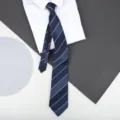 Blue striped zipper necktie for men, business formal wear pre-tied tie variant style. - 8cm Navy Wide Striped Zipper