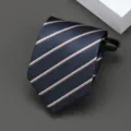 Corbata de negocios con cremallera y rayas para hombre y mujer, variante estrecha. - Rayado Azul Y Amarillo / 8cm / Azul marino
