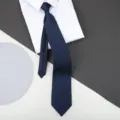 Navy blue zipper tie business formal wear matching white shirt collar flat lay product view. - 8cm Navy Fine Lines Zipper