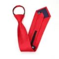 Corbata roja con cremallera para hombre y mujer negocios boda ropa de moda estilo. - Corbata Preanudada con Cremallera / 8cm / Textura Fina Roja