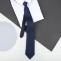 Men's navy blue striped zipper necktie with white shirt business formal fashion accessory - 8cm Navy Double Lines Zipper