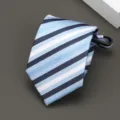 Corbata de rayas azules con cremallera para trajes de negocios, corbata preanudada. - Estilo Rayado Azul Elegante / 8cm / Azul