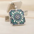 Boutons de manchette carres en email et cristal pour chemise habillee homme. - Vert Foncé Élégant