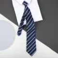 Blue striped zipper necktie for men, stylish business formal wear matching white shirt. - 8cm Blue White Stripe Zipper
