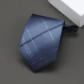 Corbata con cremallera preanudada a cuadros azules para traje de negocios hombre formal - Estilo de Rejilla / 8cm / Gris Azulado