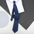 Blue dotted pattern necktie paired with white shirt, professional business formal wear accessory. - 8cm Blue Ladder Stripe Zipper
