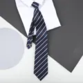 Classic navy blue striped zipper tie for business formal wear and daily professional commuting. - 8cm Dark Blue Yellow Stripe Zipper