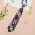 Brown pink plaid lazy tie for women JK uniform style pre-tied cute student shirt accessory - JK021 Song of Polar Night Necktie