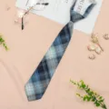 Japanese style blue plaid lazy necktie for students, pre-tied JK uniform accessory for daily wear. - JK022 Gray Blue White Necktie