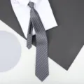 Grey striped zipper tie for men, easy no-tie business formal necktie, sleek wedding apparel. - 8cm Gray Frosted White Stripe Zipper