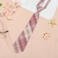 Pink plaid JK necktie for women, Japanese school uniform pre-tied bow tie, cute style. - JK023 Pink White Necktie