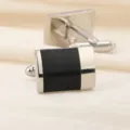 Élégants boutons de manchette carrés en métal argenté avec insert noir pour chemise - Émail de Haute Qualité