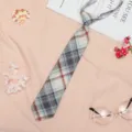 Japanese JK style plaid lazy necktie for school uniform, cute student pre-tied tie. - JK025 White Gray Blue Necktie