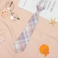 JK Style Pink Plaid Pre-tied Necktie Japanese Student Uniform Shirt Bow Tie Variant - JK026 Light Bean Paste Necktie