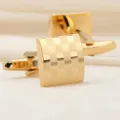 Boutons de manchette carrés dorés à motif de carreaux pour chemise habillée homme. - Petit Laser Or