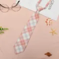 Pink plaid JK uniform tie pre-tied lazy student bow tie shirt accessory cute aesthetic - JK028 Light Orange Plaid Necktie