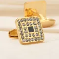 Boutons de manchette carrés dorés de luxe pour chemises homme, strass scintillants au centre. - Carré Or Noir Strass Blanc