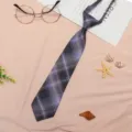 Japanese style purple plaid necktie for students and daily wear, pre-tied convenience design. - JK034 Undying Romance Plaid Necktie