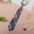 Japanese style plaid pre-tied lazy tie JK school uniform student shirt necktie accessory - JK035 Purple Orange Plaid Necktie