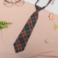 Grey orange plaid JK necktie student uniform collar tie variant accessory fashion style - JK038 Dark Gray Orange Plaid Necktie