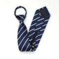 Corbata con cremallera de negocios para hombres y mujeres, azul marino con rayas. - Corbata Preanudada con Cremallera / 8cm / Rayas azules y blancas