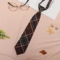 Japanese style brown plaid necktie, jk uniform accessory for students and daily wear. - JK039 Liver Plaid Necktie