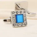 Elegants boutons de manchette carres en cristal avec pierre bleue pour chemise business. - Cristal Carré Bleu Ciel