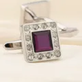 Boutons de manchette chemise française homme argenté carré cristal violet strass accessoire affaires - Cristal Carré Violet