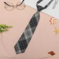 Japanese JK Style Pre-tied Plaid Necktie Cute Uniform Collar Bowtie Student Accessory - JK046 Cyan Gray Plaid Necktie