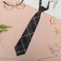 Japanese style JK plaid lazy tie for school uniform daily wear, pre-tied short necktie. - JK047 Smoke Gray Plaid Necktie
