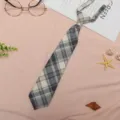 Japanese JK style plaid pre-tied necktie for women students school uniform shirt gray white - JK049 Gentle Slash Plaid Necktie