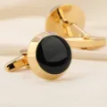 Boutons de manchette ronds noirs et dorés élégants pour chemise homme, style business. - Or Rond