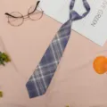 Japanese JK college style blue plaid lazy necktie, pre-tied short tie for students. - JK050 Light Purple Plaid Necktie