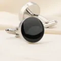 Boutons de manchette ronds noirs et argentés élégants pour homme chemise française. - Noir Rond